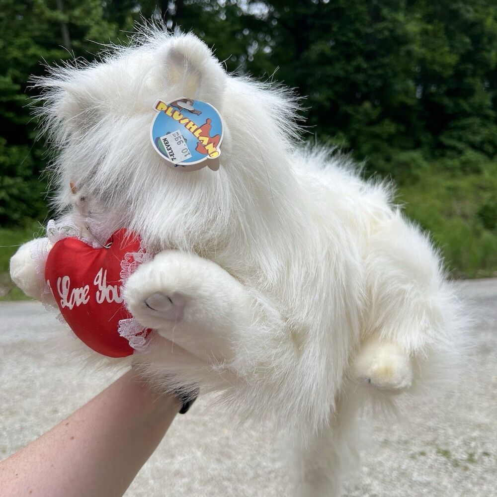 Plushland Persian Cat Plush Long Haired White Realistic Valentine Vintage 1999